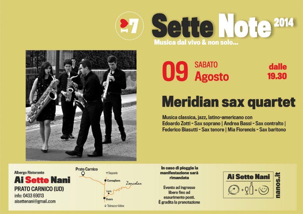 09 Agosto 2014 | dalle 19.30, Musica dal vivo con Meridian Sax Quartet