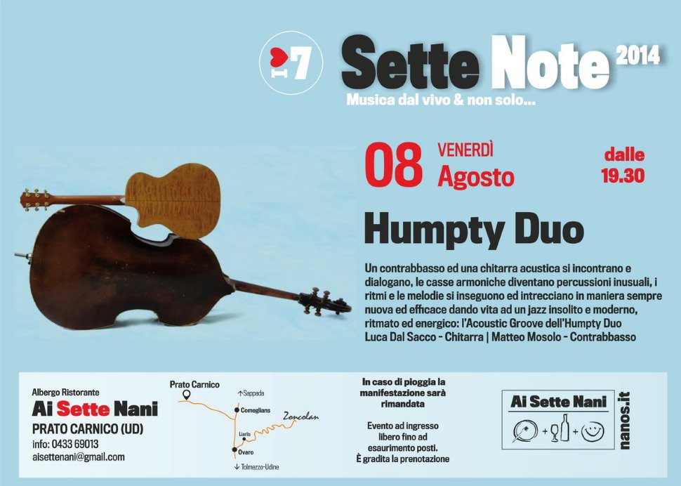 08 Agosto 2014 | dalle 19.30, Musica dal vivo con Humpty Duo
