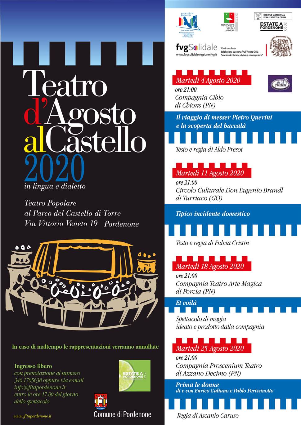 TEATRO D'AGOSTO AL CASTELLO 2020  Teatro popolare al parco del Castello in lingua e dialetto  